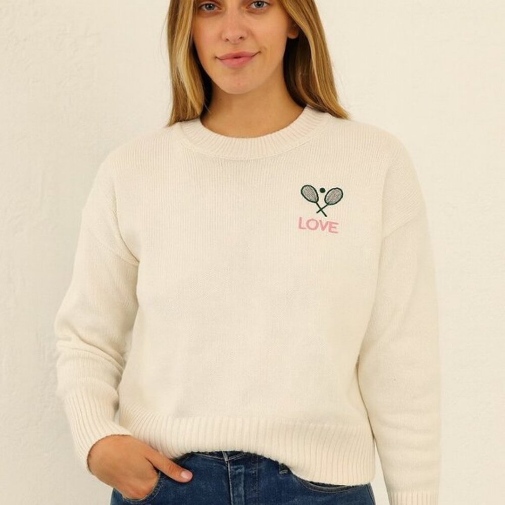 BRIT NY 100% Cotton Embroidered Tennis Sweater size M
